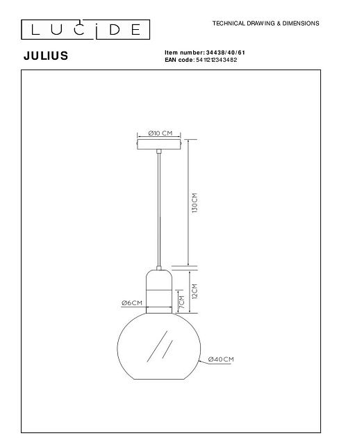 Подвесной светильник Lucide Julius 34438/40/61 изображение 2 Подвесной светильник Lucide Julius 34438/40/61 Фото № 2